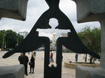 28228 Saint Sophia Cathedral through famine memorial at St. Michael's Golden-Domed Monastery in Kiev.jpg